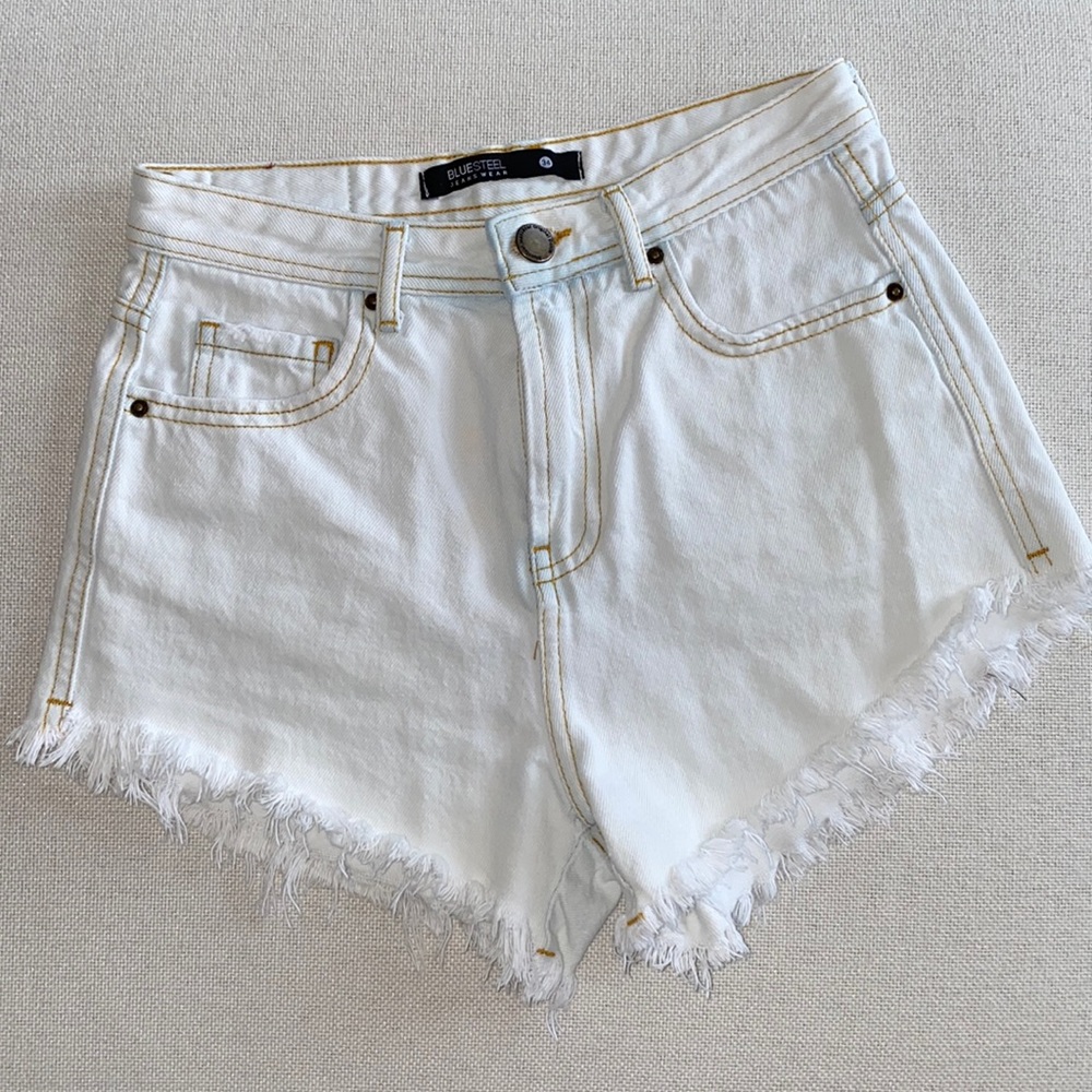 Blue Steel Jeanswear High Rise Bleached Denim Cut-off Jorts Light Denim Small